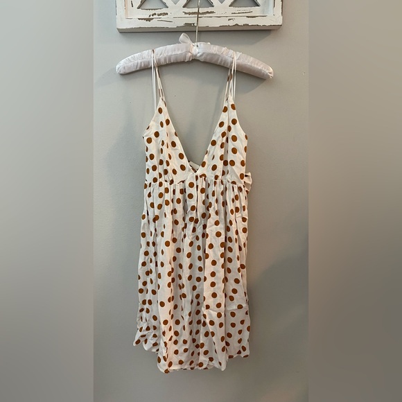 New Zara Polka Dot Mini Dress With Ties In Brown/Cream Size XS - Picture 2 of 12